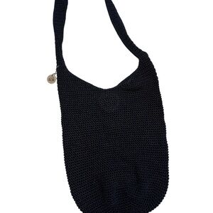 The Sak Hobo Bucket Bag Black Crochet Wide Strap Boho Purse